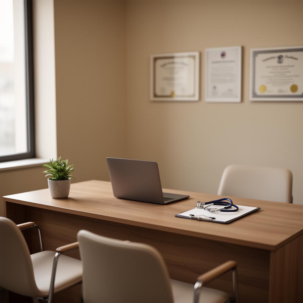 Empty modern doctor's consultation office prepared for a meeting
