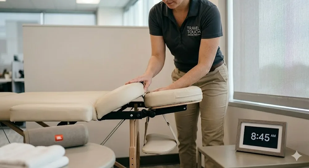 Therapist setting up the chair in an office