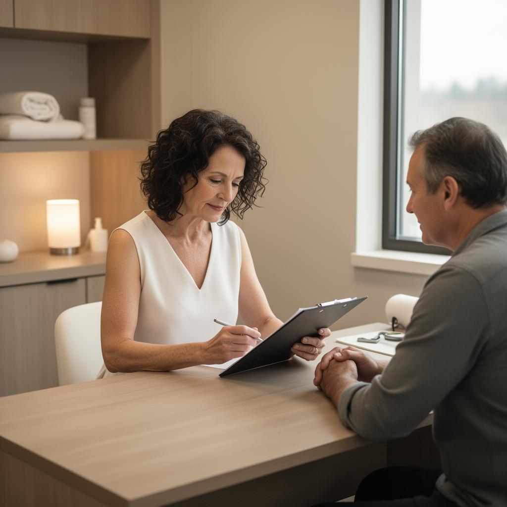 Therapist reviewing recovery notes with a client during intake